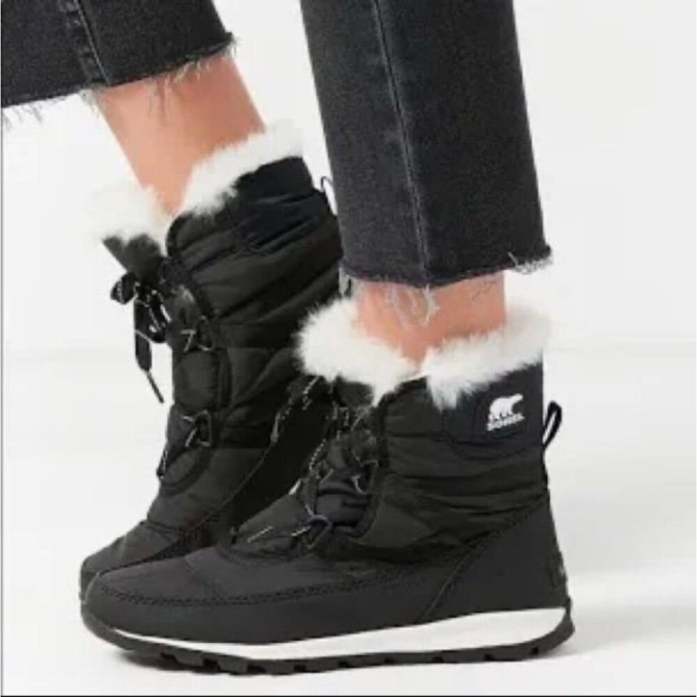 Sorel Black Ankle Boots with White Fur Trim